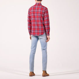 Polyester / Cotton Mens Fashion Casual Shirts , Red Plaid Long Sleeve Shirt