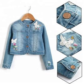Fashion Design Embroidery Kids Denim Clothes / Jeans Jacket For Girls